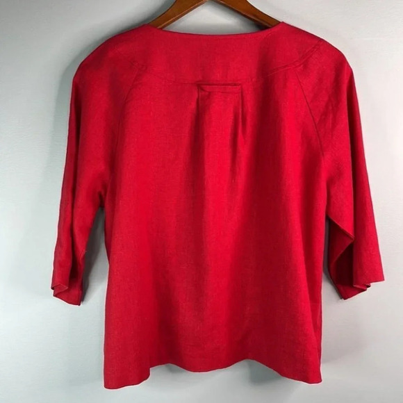 SHERRY TAYLOR Linen Blend Collarless Blazer Red 3 Button Size M - Picture 6 of 10